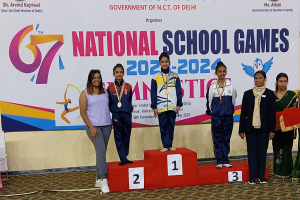 Ritika Ingalgaonkar from Std 7 has won 2 Gold medals and 1 Silver medal Under14 age group category in Rhythmic Gymnastics.