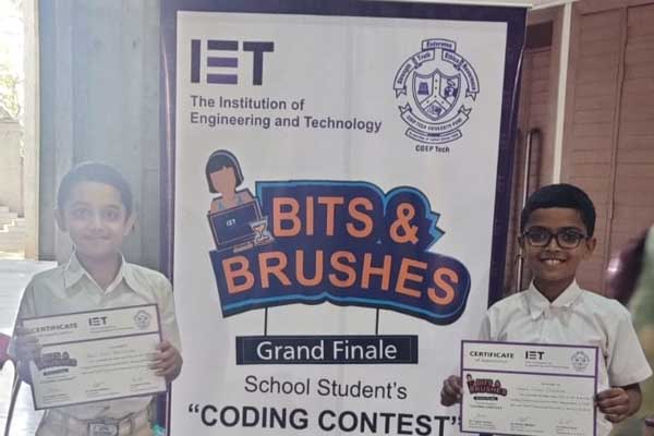 Vihaan and Aadit participated in the Bits n Brushes event. They got the best idea prize in coding contest.