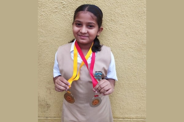 Anvi from 5F excels, winning gold and silver in U11 Gatka.