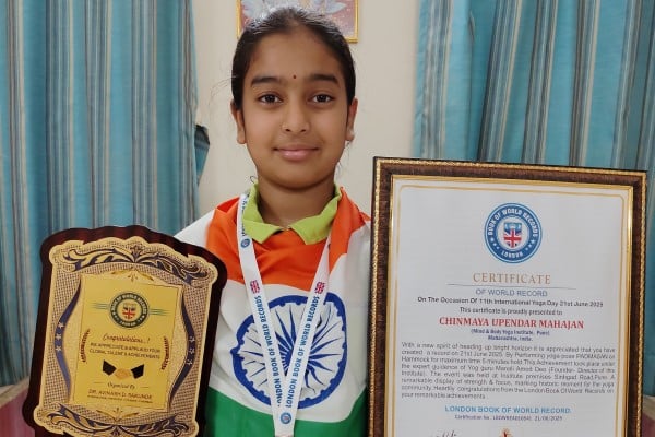 Grade 6’s Chinmaya sets London record, first Indian girl in hammock yoga.
