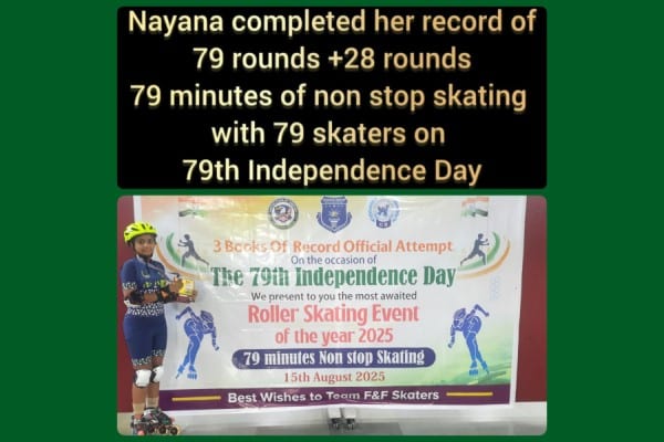 Grade 6’s Nayana achieves record with 79 rounds, minutes, skaters in skating.