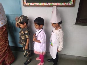 Students participating in the fancy dress competition.