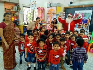 Christmas Day celebration in the school with Santa Claus.