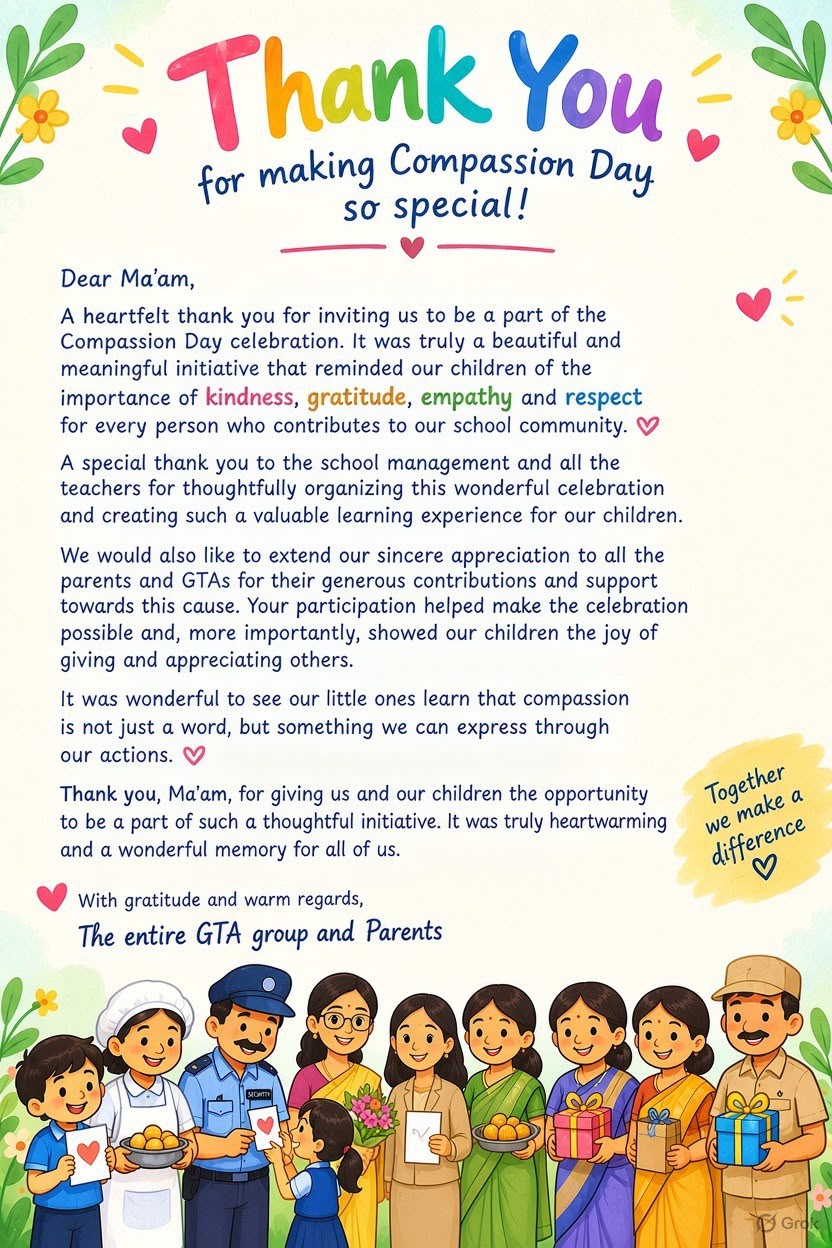 Compassion day testimonial Thank you note from parents and GTA for Compassion Day 2026